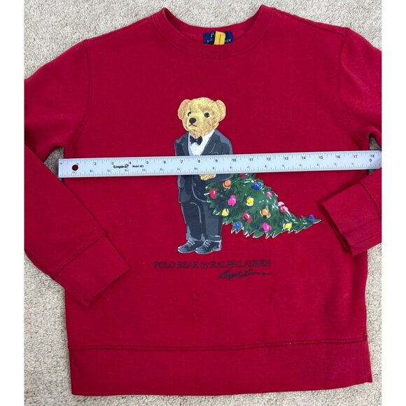 Polo Ralph Lauren Kid's M (10-12) Red Sweatshirt Polo Bear Christmas Tree - Picture 4 of 7